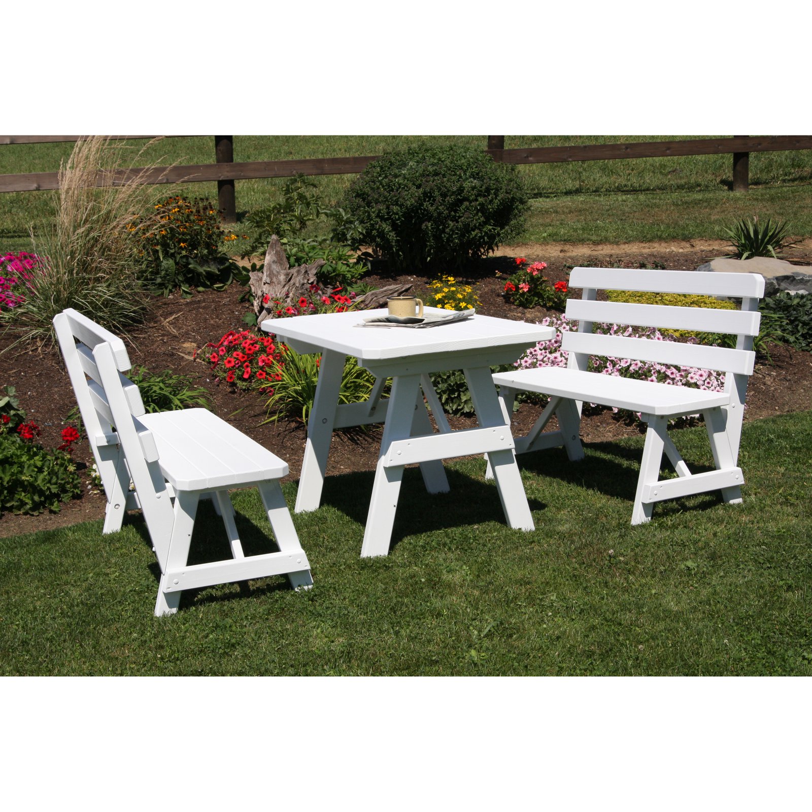 A &amp; L Furniture Yellow Pine Couples Picnic Table with 2 Backed Benches - image 1 of 2