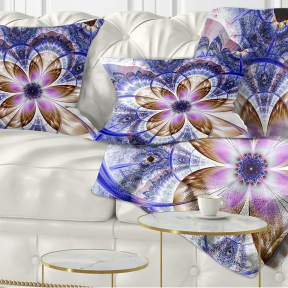 Designart Blue Light Fractal Flower - Floral Throw Pillow - 12x20