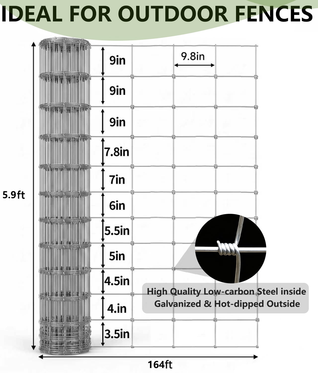 Heavy-Duty Galvanized Farm Fence 15-Gauge 330 ft Gradient Mesh for Goats Hogs Deer Sheep Livestock