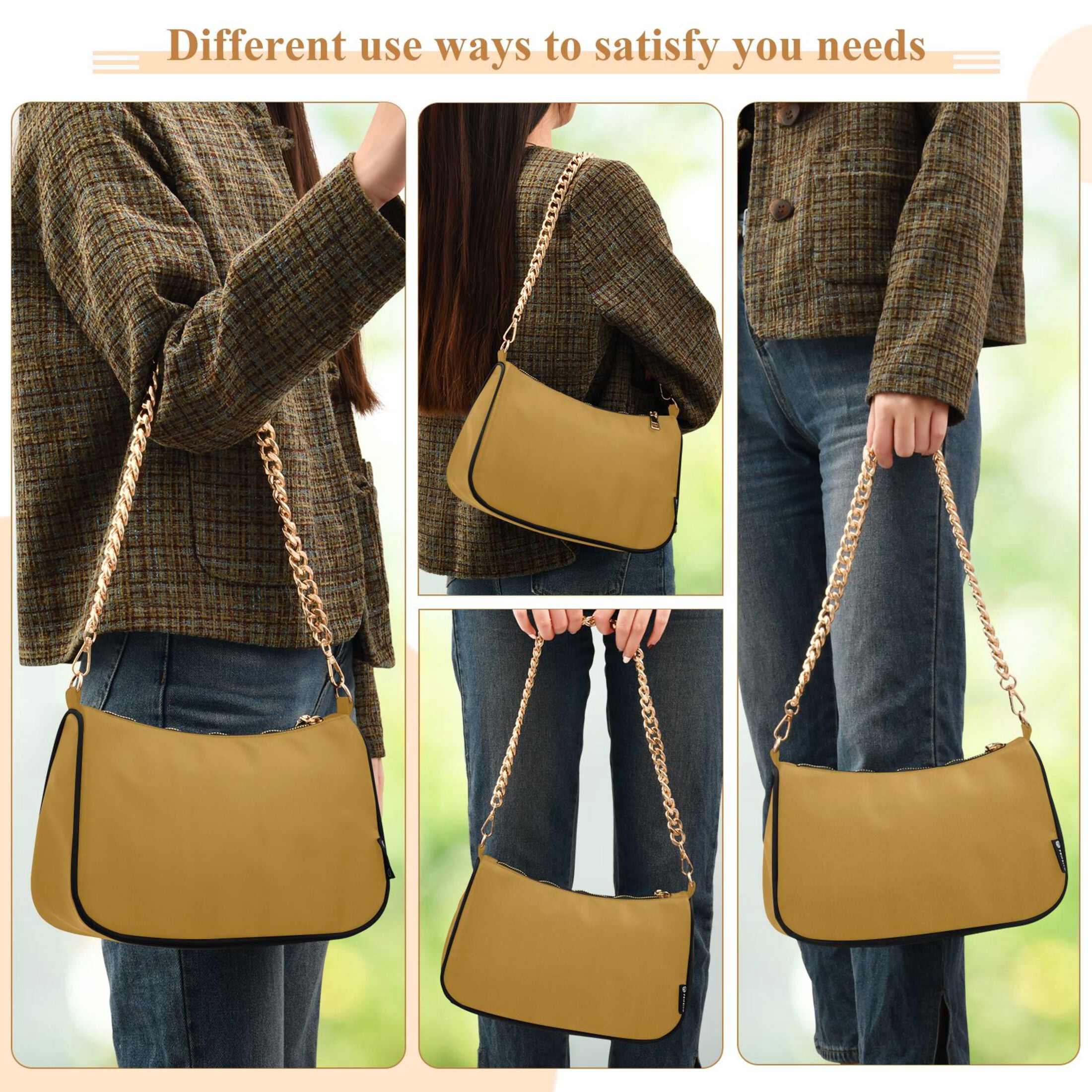 Ryvnso Dark Yellow Womens Chain Shoulder Bag Tote Handbags Clutch Hobo Purse with Zipper for Travel