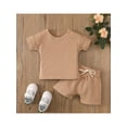 thumbnail image 3 of Kiapeise Toddler Baby Boy 2Pcs Summer Outfits Short Solid Color Waffle Knit T-Shirts Elastic Shorts Set, 3 of 9