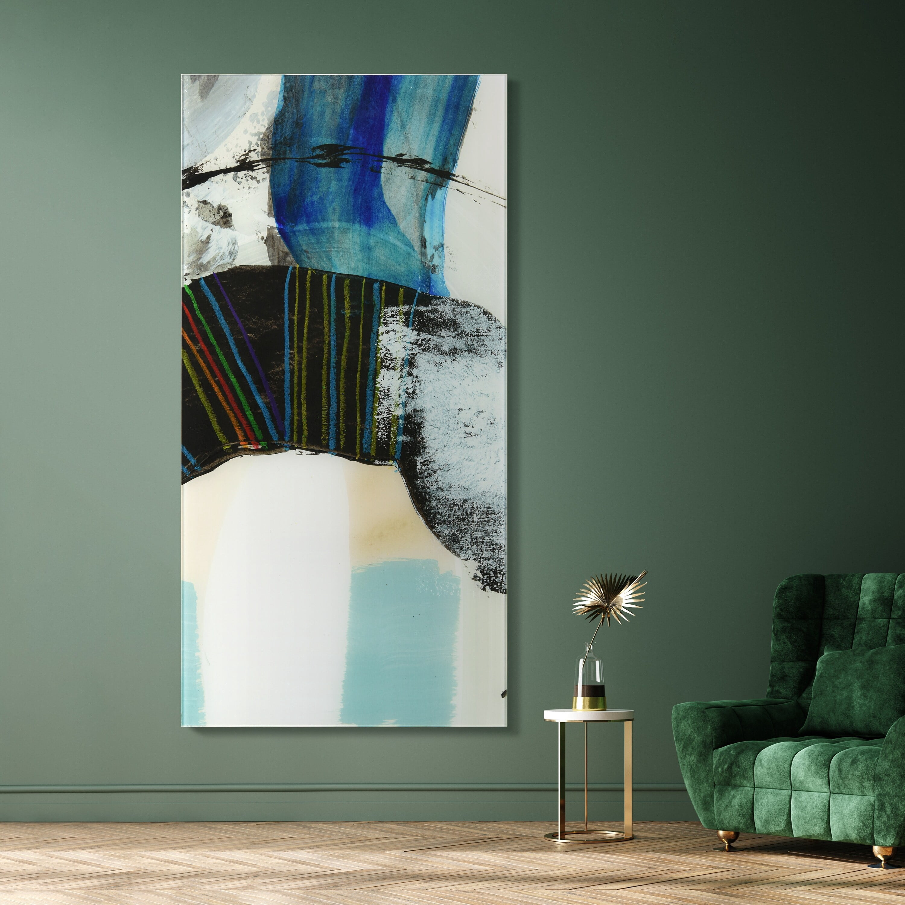"Kabuki I B" Frameless Free Floating Reverse Printed Tempered Art Glass Wall Art