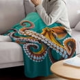 thumbnail image 3 of Octopus Coastal Blanket Soft Cozy Warm Throw Blanket for Couch, Plush Fuzzy Flannel Fleece Blankets for Sofa, Brown Teal Nautical Summer Ocean Bed Blankets Lightweight Gifts for Women, 40"x60", 3 of 9