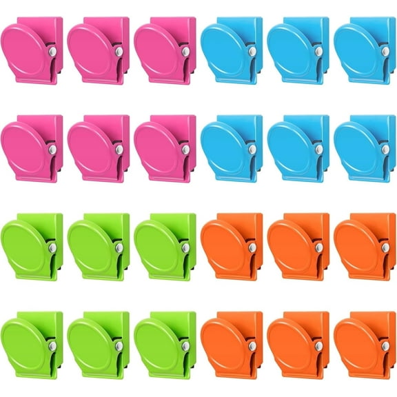 Magnetic Clips, 24 Pcs Fridge Magnets Whiteboard Magnets, Metal Clips Refrigerator Magnets, Magnet Clips Heavy Duty, Paper Clip Magnets for Locker, Photo Displays, Home Office Classroom