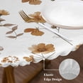 thumbnail image 3 of Brown Spring Floral Round Tablecloth, Fitted Table Cover with Elastic for 45"-54" Round Tables, Flowers Leaves Elegant Pastoral Table Cloth Outdoor Indoor Dinning Party Waterproof Tablecloths, 3 of 7