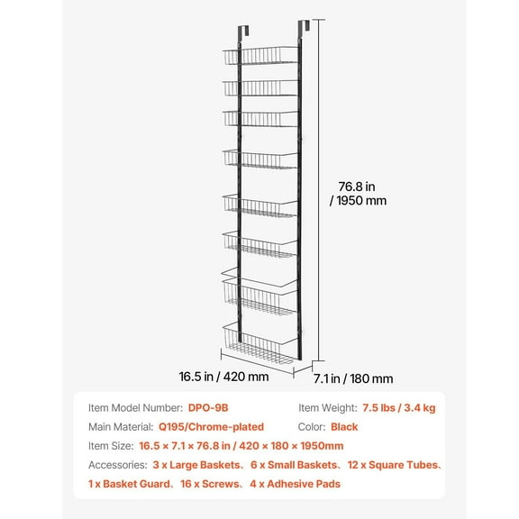 9-Tier Adjustable Over the Door Pantry Organizer - Hanging Kitchen Storage Rack for Efficient Organization
