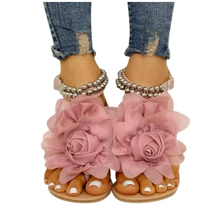 

BRISEZZS Womens Flat Sandals- Casual Roman Boho Open Toe Plus Summer Sandals #780 Pink