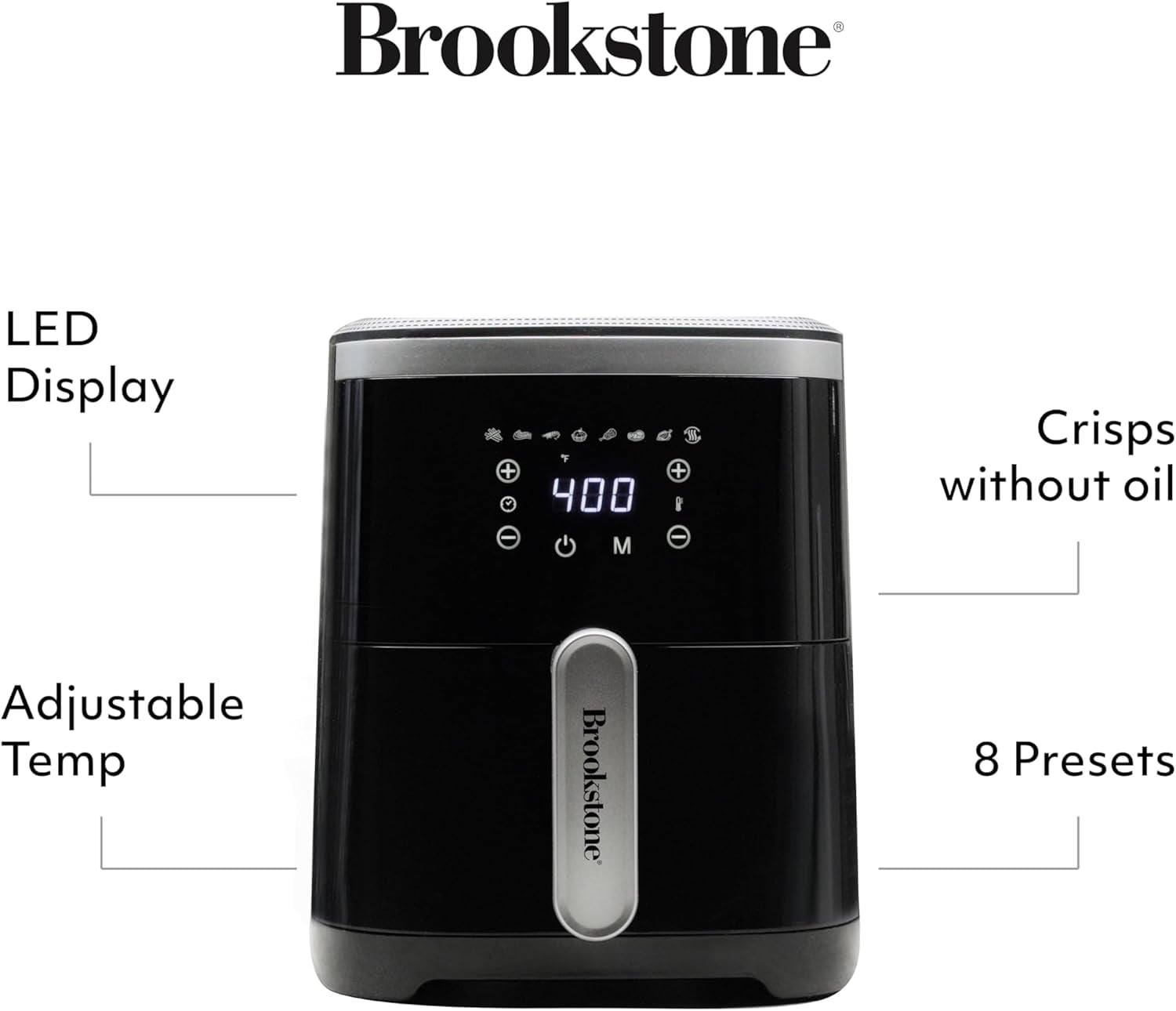 Air Fryer – 4.5 Qt, 1300W Large Capacity Fryer with LED Display, 8 Presets, Adjustable Temp, Oil-Free Kitchen Appliance for Baking, Roasting, Frying, Healthy Crispy Meals, Black