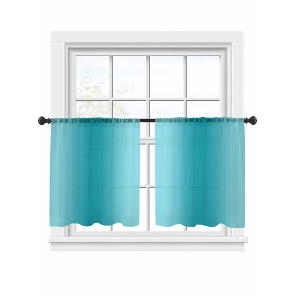 Turquoise Gradient Sheer Curtains 45 Inch Long 2 Panels, Abstract Texture Modern Simple Light Filtering Rod Pocket Semi Sheer Curtains, Sheer Voile Drapes for Living Room Bedroom, 52"x45"