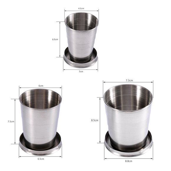 HURRISE Stainless Steel Collapsible Cup Camp Keychain Retractable Travel Folding,S(75ML)