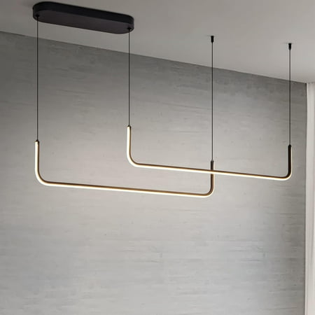 

Modern Linear Chandelier Dimmable LED Pendant Light Fixtures 2 Lights Pendant Lighting for Kitchen Island Dining Room Bar Black 3000K