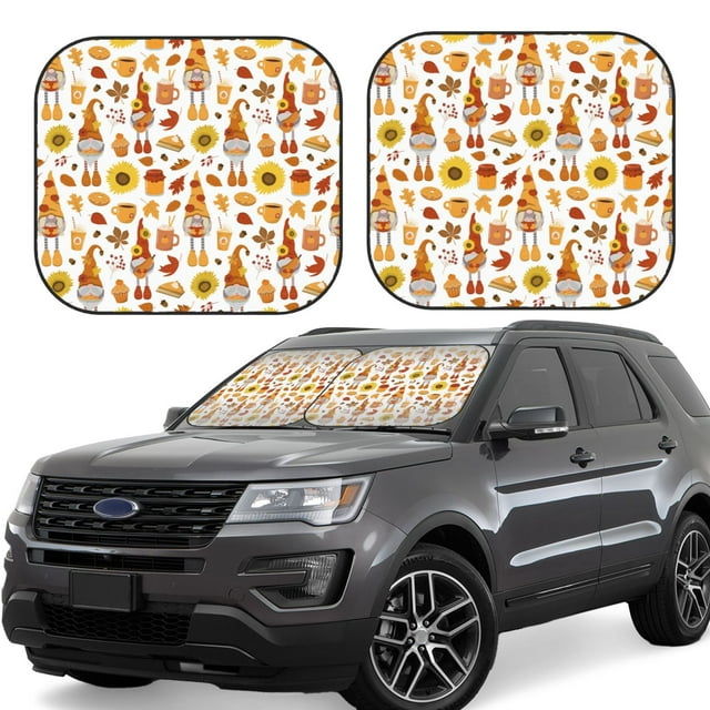 Saiise Gnomes Autumn Harvest for Foldable Car Sun Shades (2-Pack) Offer Sun Protection with an Easy-fold Design for Convenient Windshield Shading-Medium