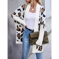 thumbnail image 4 of Women'S Y2k Open Front Knitted Sweater Leopard Print Long Batwing Cardigan Fall Winter Loose Coat Beige M, 4 of 9