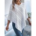 thumbnail image 5 of Women Knit Poncho Sweater Irregular Hallow Out Cape Casual Fashion Knitted Shawl Wraps Fall Winter White M, 5 of 10