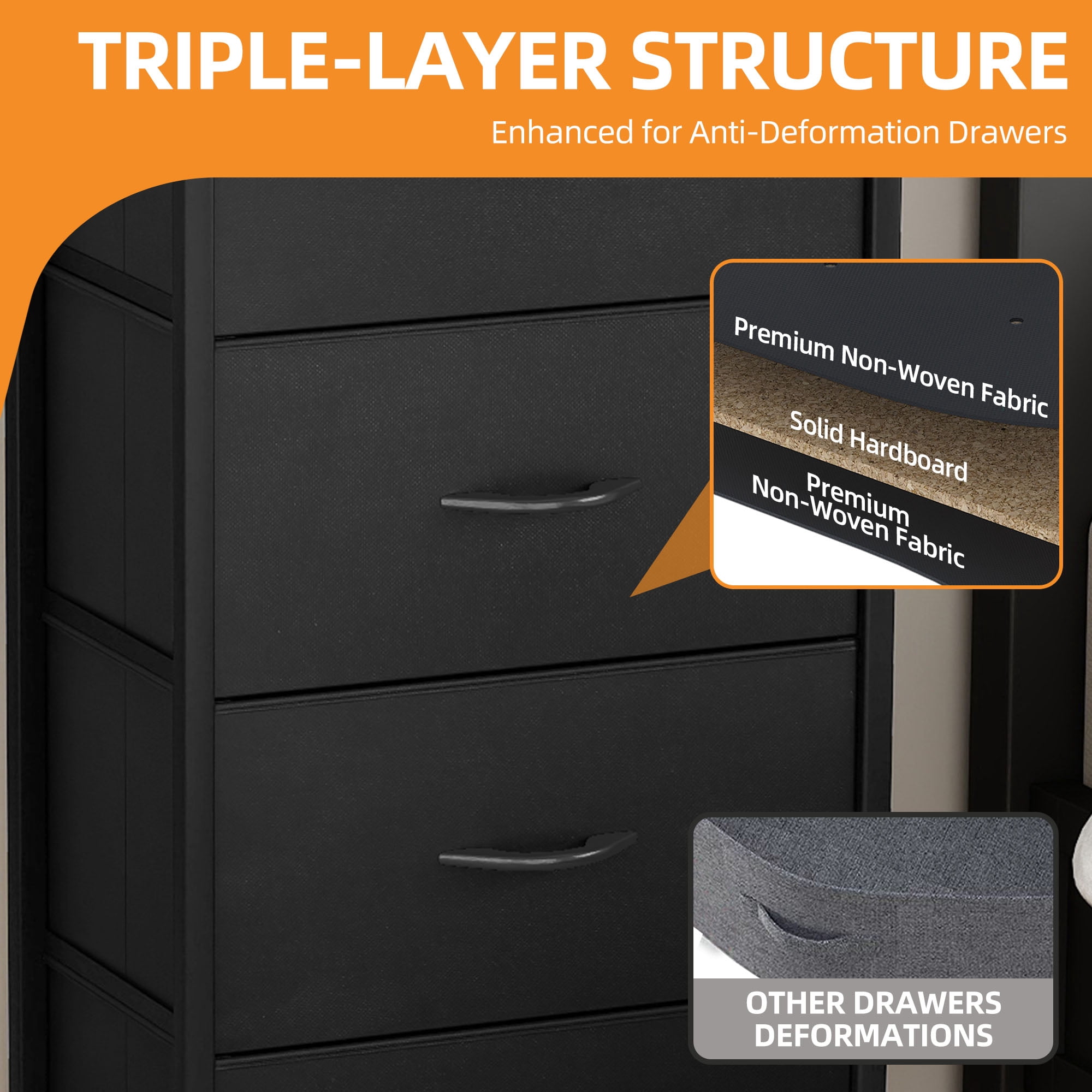 Uforic 4 Storage Dressers with Fabric Dresser Organizer Unit Wide Chest Of Drawers Nightstand Storage Tower for , Black