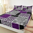 thumbnail image 3 of jejeloiu Chic Zebra Pattern Twin Sheet Sets,Jungle Cheetah Pattern Twin Fitted Sheet,Purple White Black Grid Flat Sheet For Men Women,Super Cozy Room Decor,3 Pieces, 3 of 7