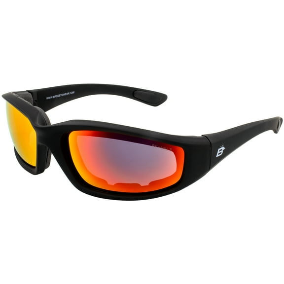 Birdz Oriole SS Padded Motorcycle Riding Sunglasses for Men or Women Anti Fog ANSI Z78.1  Black Frame w/ Red Mirror Lens