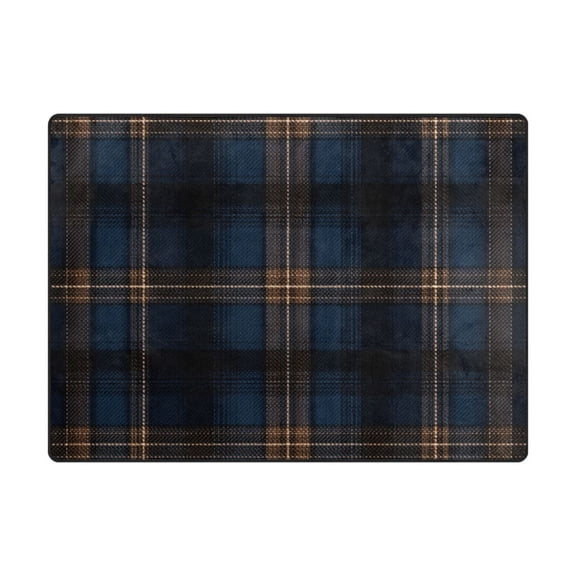 63'x48'&80'x58' Living Room Bedroom Super Soft Floor Mat Carpet With Non-Slip Bottom Dark Blue Tartan