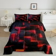 thumbnail image 1 of YST Neon Red and Black Queen Comforter Set for Boys Girls,3D Checkered Geometric Bedding Set,Abstract Square Grid Comforter Set Lightweight Soft,Glowing Geometry Quilt Bed Set 3Pcs, 1 of 5