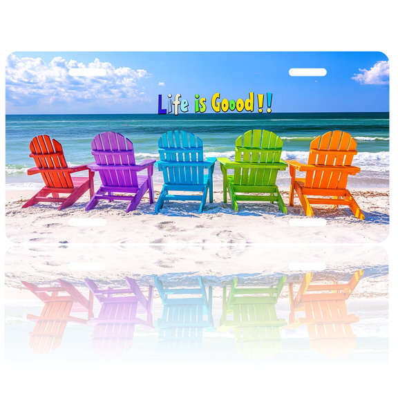 1 Pcs 2D Flat License Plate Covers & Frames, beach chairs with For Decorative Front, Waterproof For Decoration Aluminum License Plate Covers & Frames Cover For Men Women, 12" X 6"