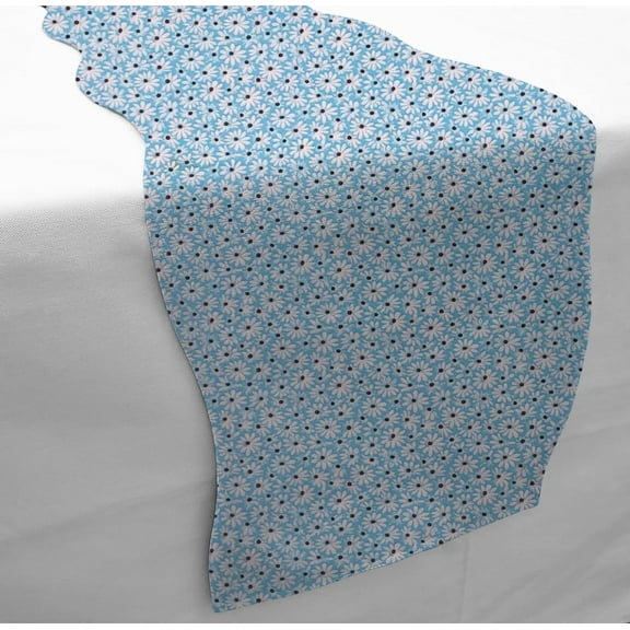 Crazy for Daisies Table Runner by Penny's Needful Things (3 Feet Long - SCALLOPED) (Ice Blue)