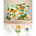 thumbnail image 2 of Hokiten Pillow Cases Queen Size Set of 2, Couch Pillow Covers, Summer Flowers Satin Pillowcases with Zipper for Hair/Skin, Pillow Protector Cover, Orange Botanical Florals Green Leaves 20x30 Inches, 2 of 6