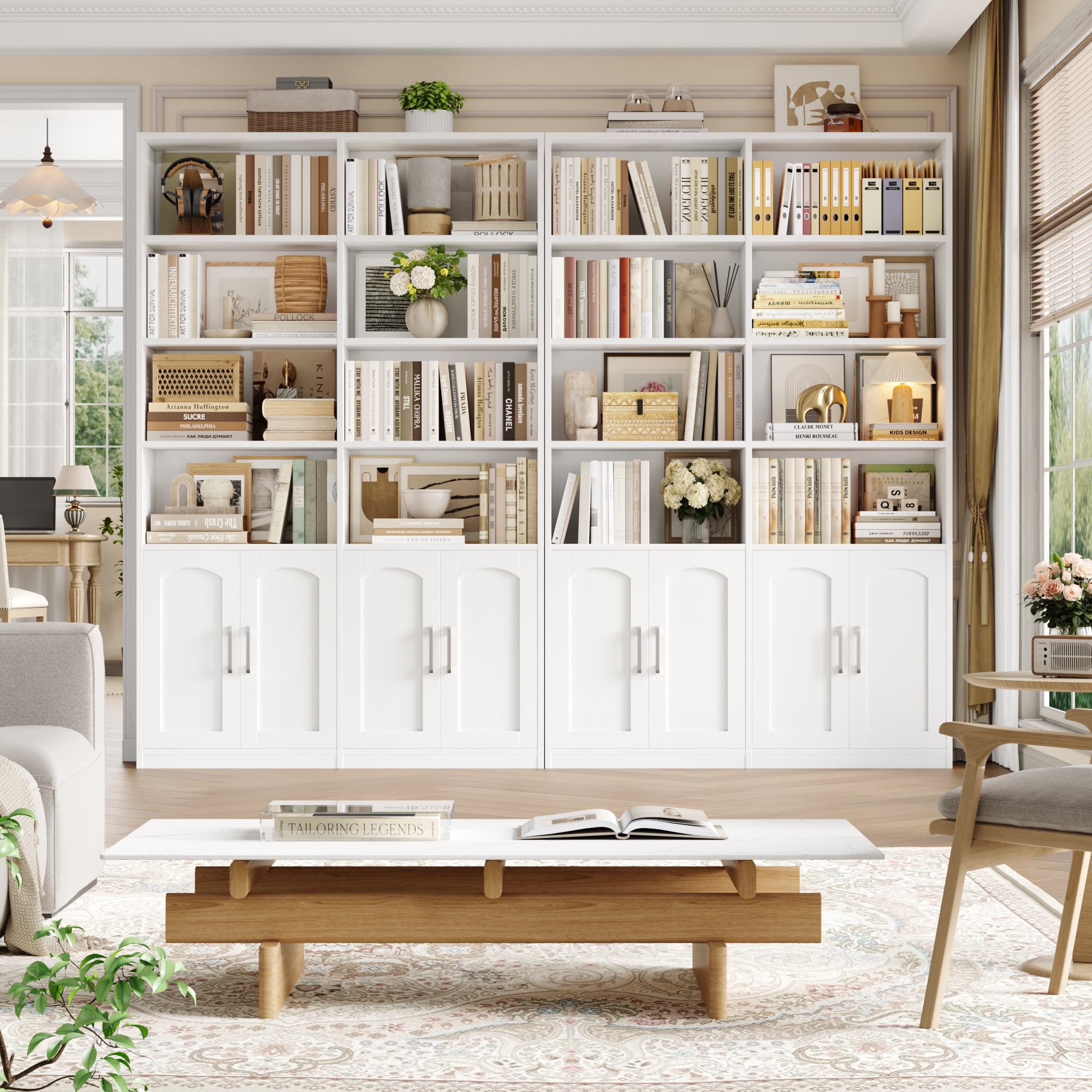 Homfa 73″ Tall Bookcases with Doors, 8 Cubes 6-Tier Double Row Bookshelf, White Bookcase for Living Room Home Office
