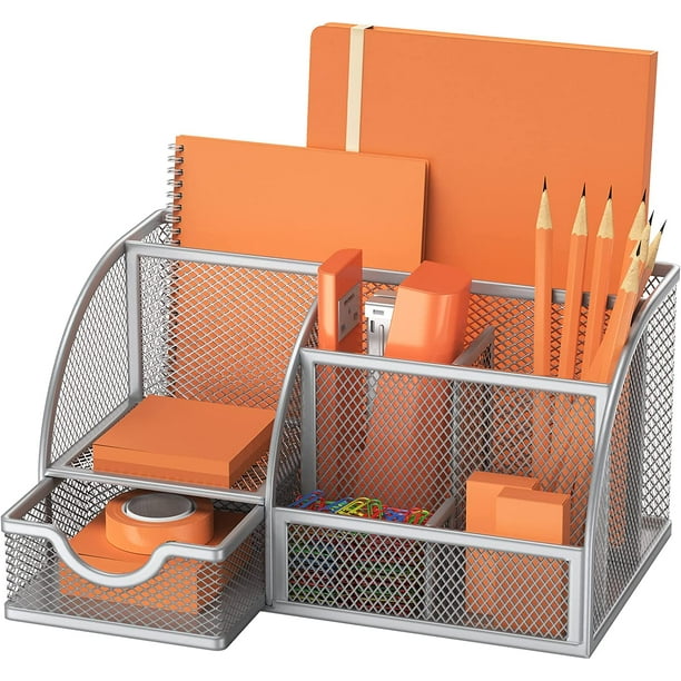 Desk Organizer Mesh with 7 Compartments, Office Desktop Supplies with