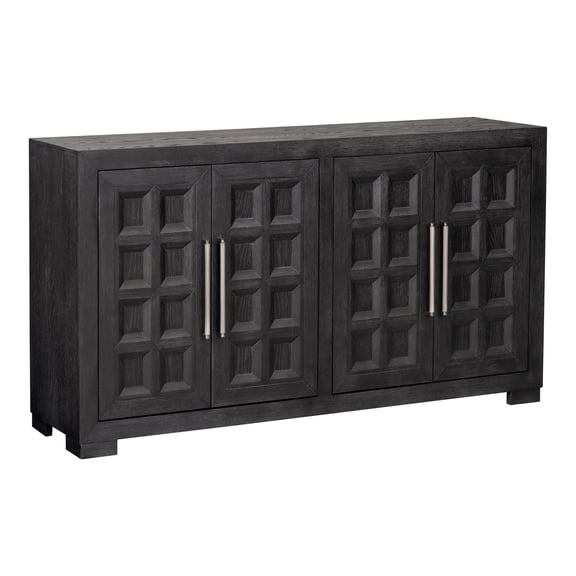 Furniture of America Direx Modern Solid Wood 4-Shelf Coffered Panel Dining Server, Weathered Black