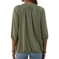 thumbnail image 4 of Haite Casual Loose T-Shirt for Women Summer Basic Solid Color Tops 3/4 Sleeve Crew Neck Pleated Blouse Fashion Elastic Waist Blouse, 4 of 4