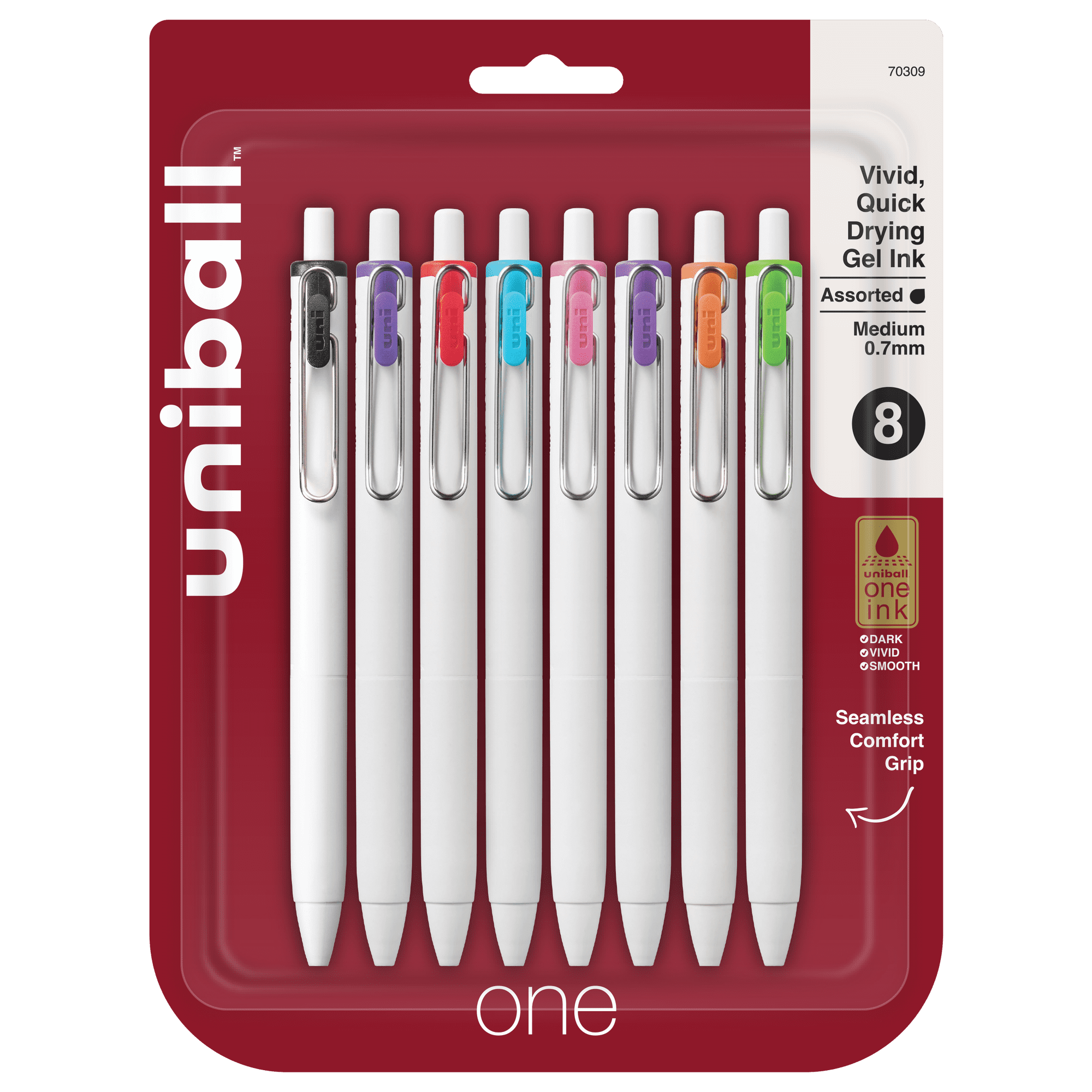 uniball one Retractable Gel Pens, Medium Point, 0.7mm, Assorted Ink, 8 Count
