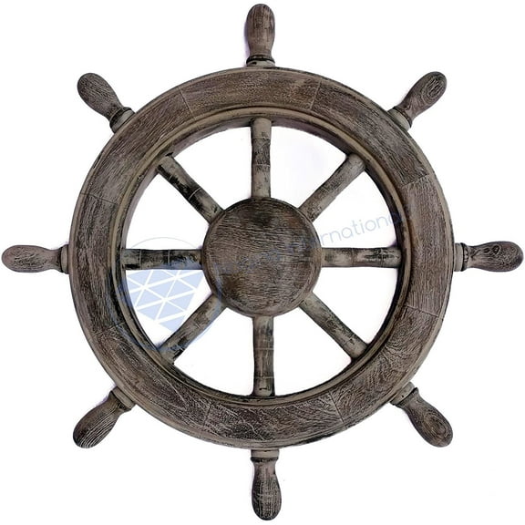 Nagina International Frosty Antique Junkyard Crafted Wooden Ship Wheel | Pirate's Home Wall Decor