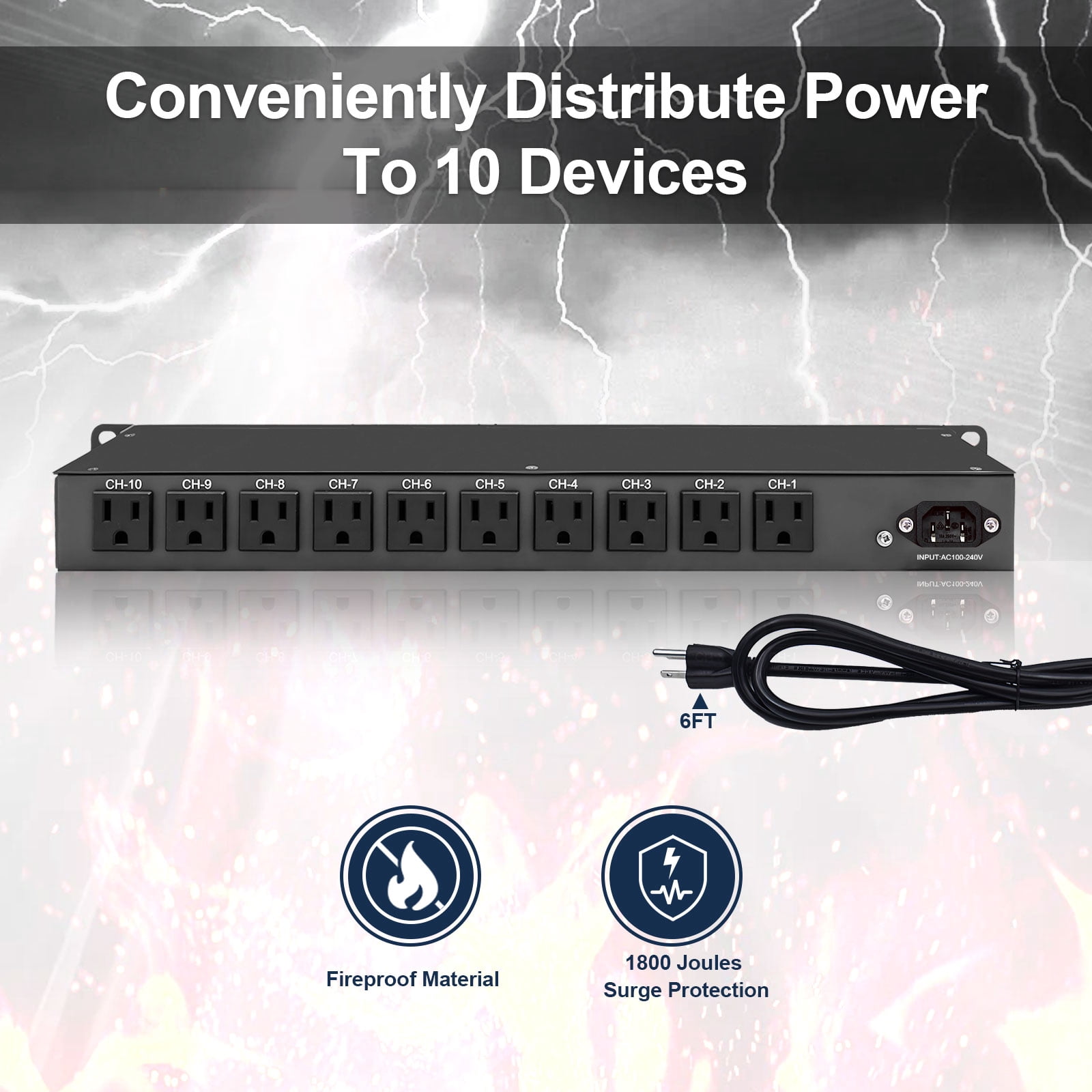 ULTRAPOE PDU Power Strip Surge Protector, 10-Outlet, 1U Network-Grade, Full Metal, Rackmount