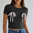 thumbnail image 2 of Yuyuzo Hauts de Sortie pour Femmes Nœud Papillon Manches Courtes Crop Top Col Rond T-Shirts Été T-Shirts Basiques, 2 of 7