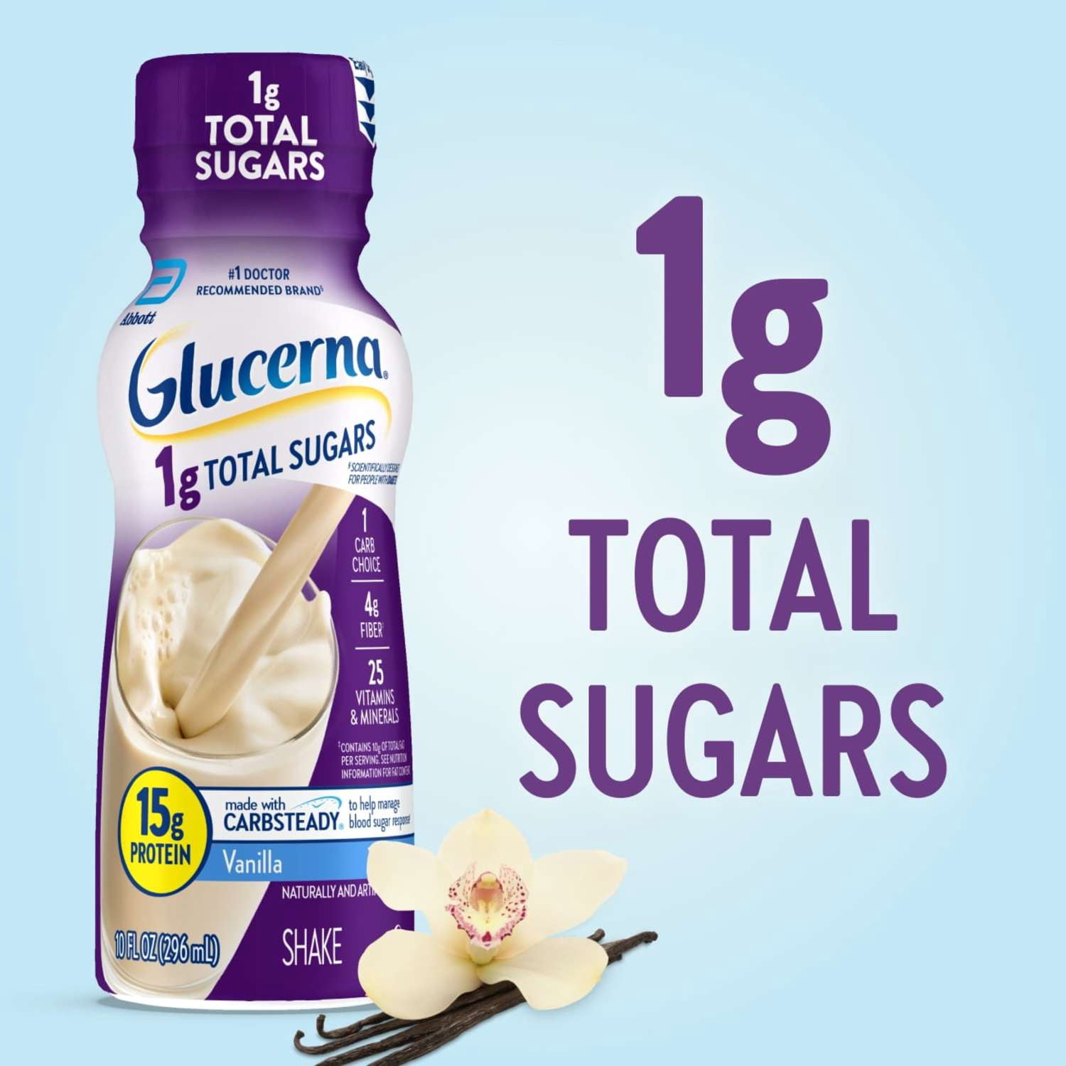 (4 pack) Glucerna 1g Total Sugars, Vanilla, 10-fl-oz Bottle, 4 Pack