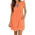 thumbnail image 1 of VISgogo, vestido informal para mujer, verano, cuello en V, manga volante, encaje, Jacquard, Color sólido, vestidos sueltos con pantalones cortos forrados VISgogo moda, 1 of 9