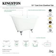 thumbnail image 6 of Aqua Eden VCTND5130NT1 51" Cast Iron Classic Flat-Rim Single Slipper Clawfoot Tub (No Faucet Drillings), White/Polished Chrome, 6 of 9