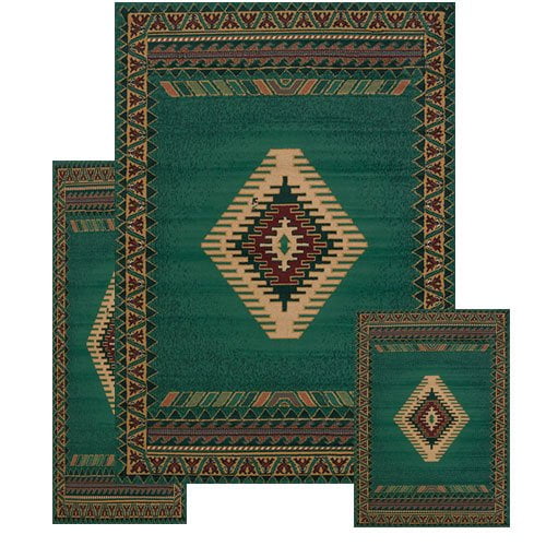 3 Piece Southwestern Contemporary Geometric Area Rug Tucson Green Set