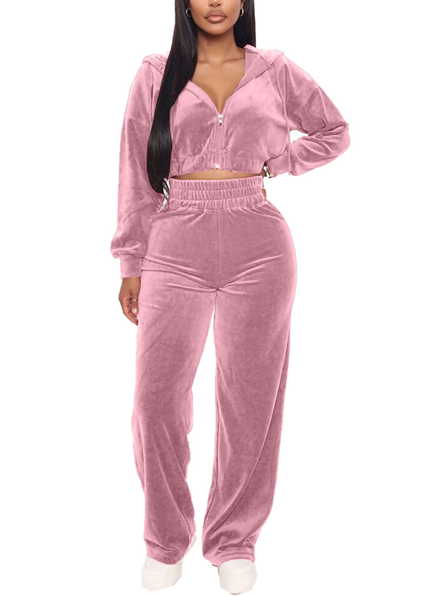 MAWCLOS Women's 2 Piece Outfits Velvet Tracksuit Zip Up Hoodie Velour  Sweatpants Workout Sweatsuit - Walmart.com