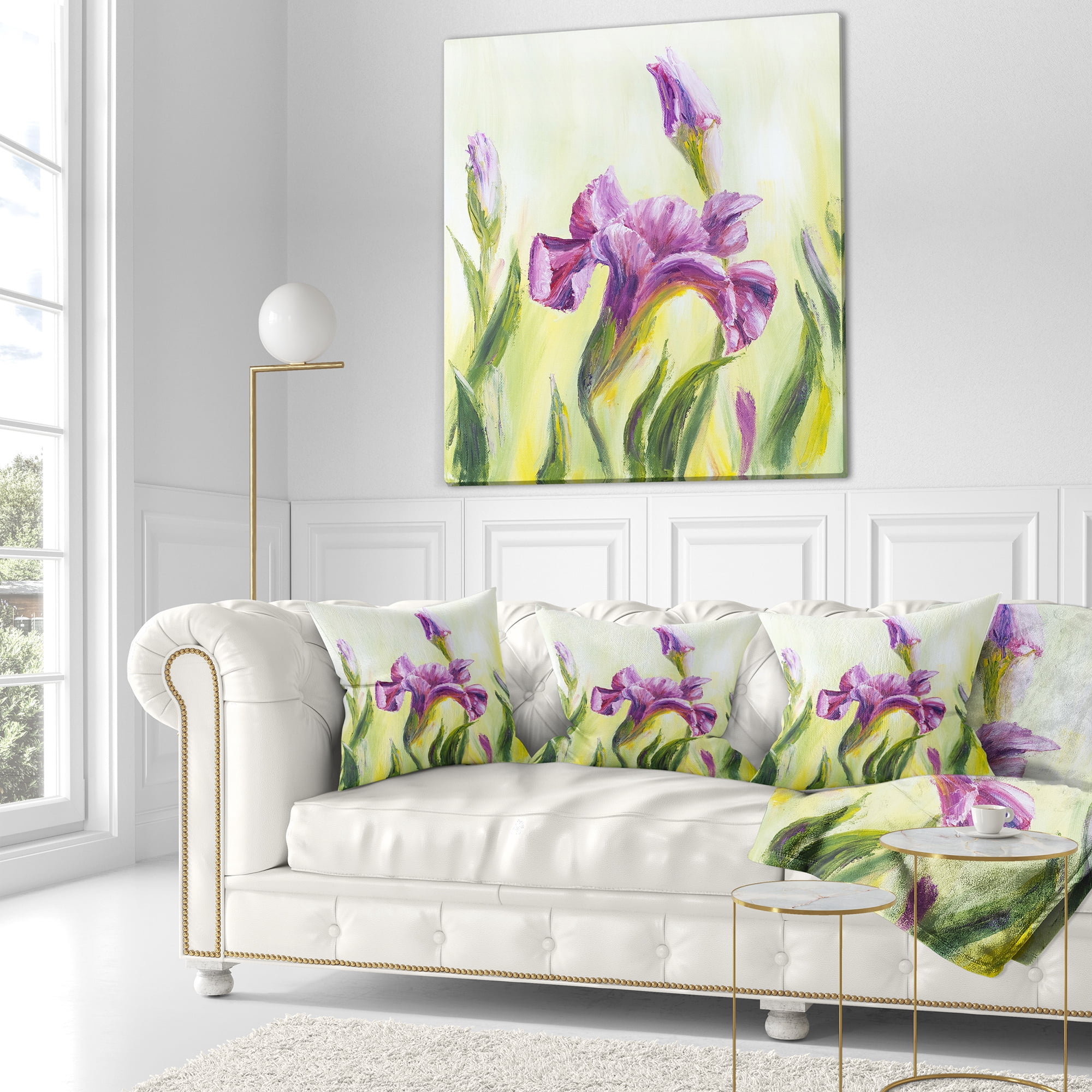 Designart Dancing Irises - Floral Throw Pillow - 18x18