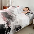 thumbnail image 4 of Manfei Watercolor Fuji Queen Sheet Sets for Teens, Pink Moon Bed Set, Black Red White 4 Pieces, 1 Flat Sheet, 1 Fitted Sheet and 2 Pillowcases, 4 of 6