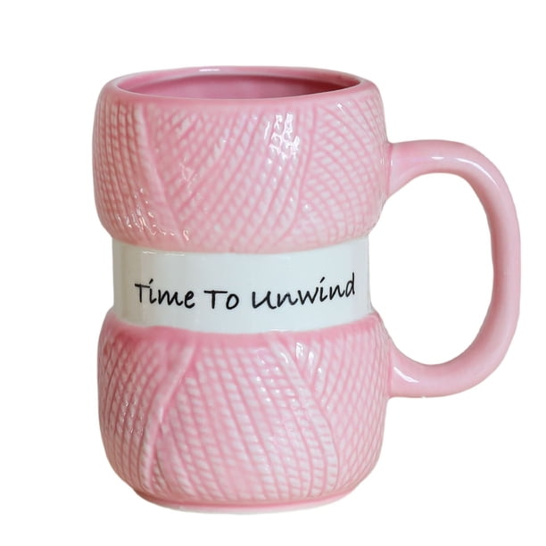 Copa De Hilo Divertida taza de cerámica con diseño de bola de hilo rosa para tejer y crochet (1 unidad) JASKFLY