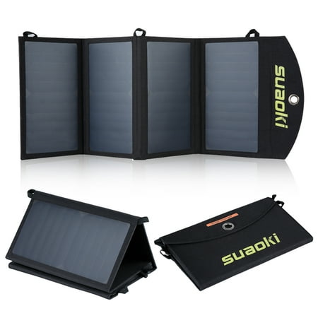 Suaoki 25W Foldable Solar Panel Charger, Portable Solar Panel Sunpower Mono-Crystalline Universal Phone Charger with 2 Port USB Ports, TIR-C Technology for All USB