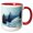 Red/White, variant on 3drose, Winter Forest, Snowfall on Blue. Peace, Love, Merry Christmas Text, 15oz Two-tone Red Mug