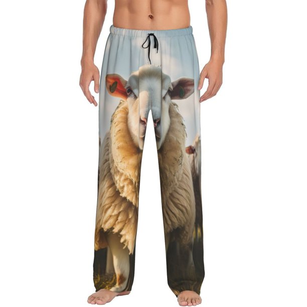 Fotbe Cute Prairie Sheep Herd Pantalones de Pijama para Hombre, Pantalones de Dormir, Pantalones de Casa con Cintura Ajustable y Bolsillos-Large