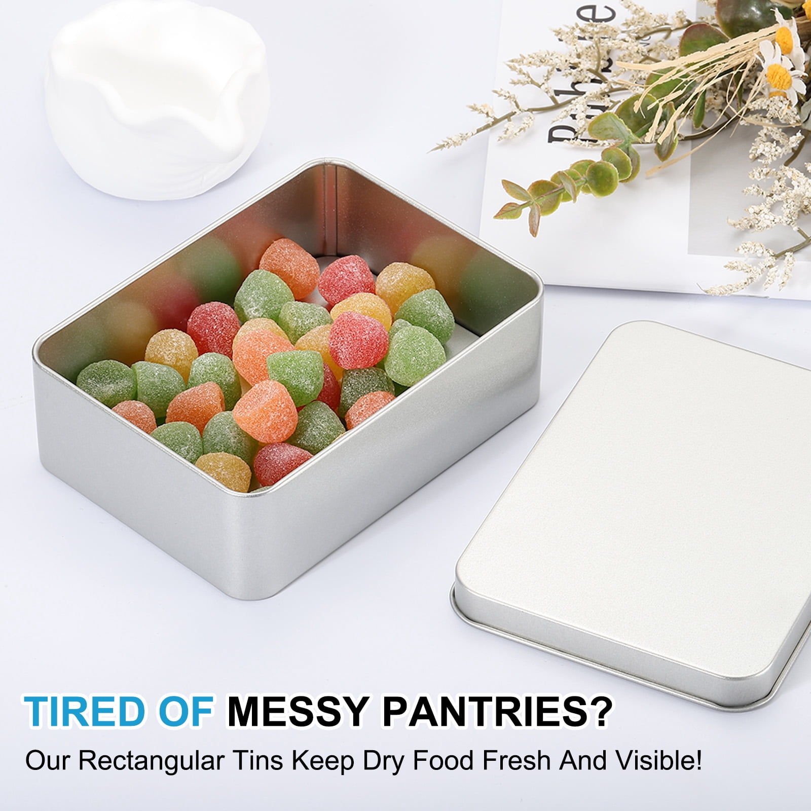 2 Pcs Metal Tin Box, 7.3 x 4.5 x 1.6 Inch Rectangular Storage Tin Box with Lid Portable Tinplate Container for Home Organizer Crafts Gifts Keys Cookies Cards Candles Storage