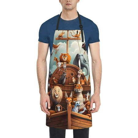 

Naloa Animal Filled Noahs Ark Apron Kitchen Aprons with Pockets for Women Men Chef