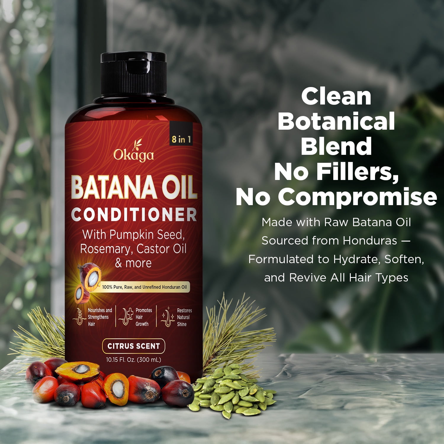 Okaga Batana Oil Conditioner for Hair Growth, Aloe Vera Leaf Juice, Biotin, Honduran Batana, Jojoba, Argan, Pumpkin Seed, Castor & Rosemary Oils, 8-in-1 Natural Formula (10.15 fl oz Citrus Scent)