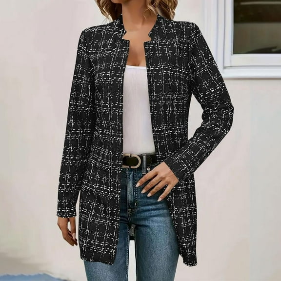Bxsruta Coat for Women, Women's Mid-Length Casual Blazer Jacket, Lightweight Long Sleeve Work Wear Coat with V-Neck for Office and Daily Use