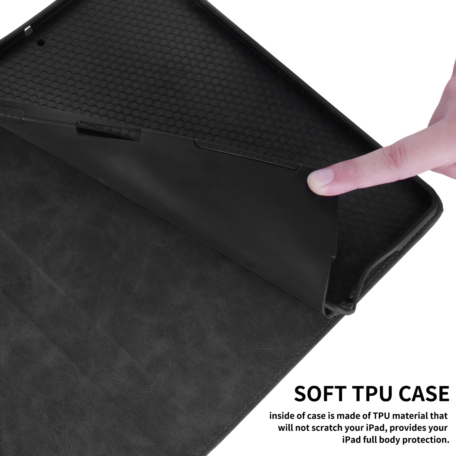 ELEHOLD Case for Apple iPad 11th 10th Gen, PU Leather Case with Pencil Holder,Shockproof Soft TPU Folio Stand Cover,Black